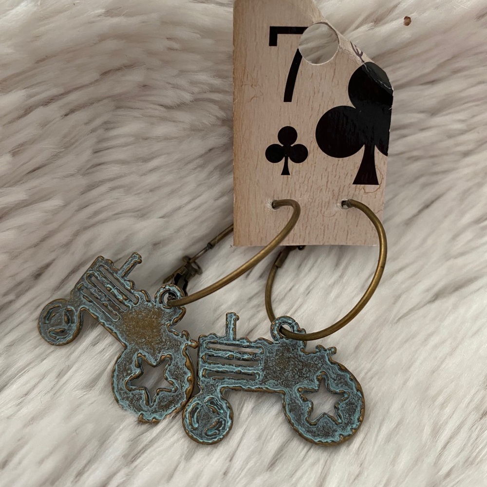 Antiqued Brass Dangle Tractor Earrings
